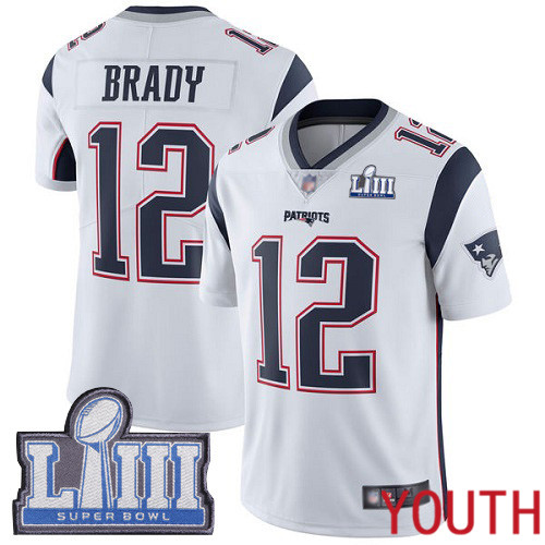 New England Patriots Football #12 Super Bowl LIII Bound Vapor Limited White Youth Tom Brady Road NFL Jersey->women nfl jersey->Women Jersey